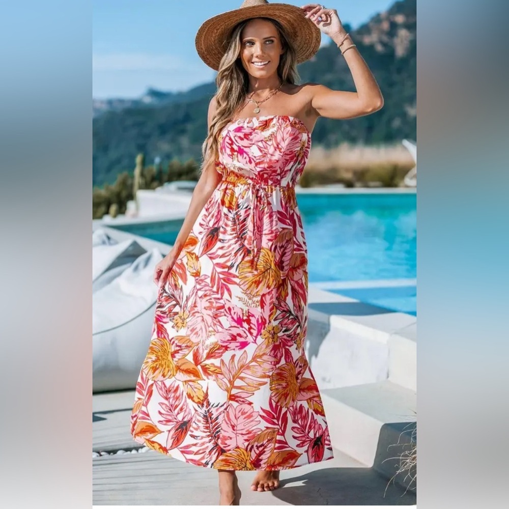 NWT CUPSHE Tropical Floral Strapless Maxi Dress, Size XL